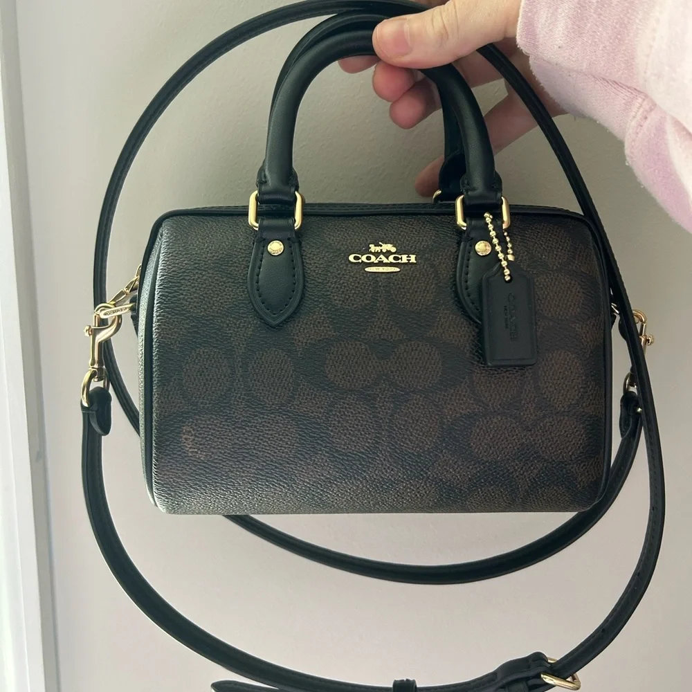 Coach Rowan Mini Black and Brown Signature Satchel - Picture 3 of 8